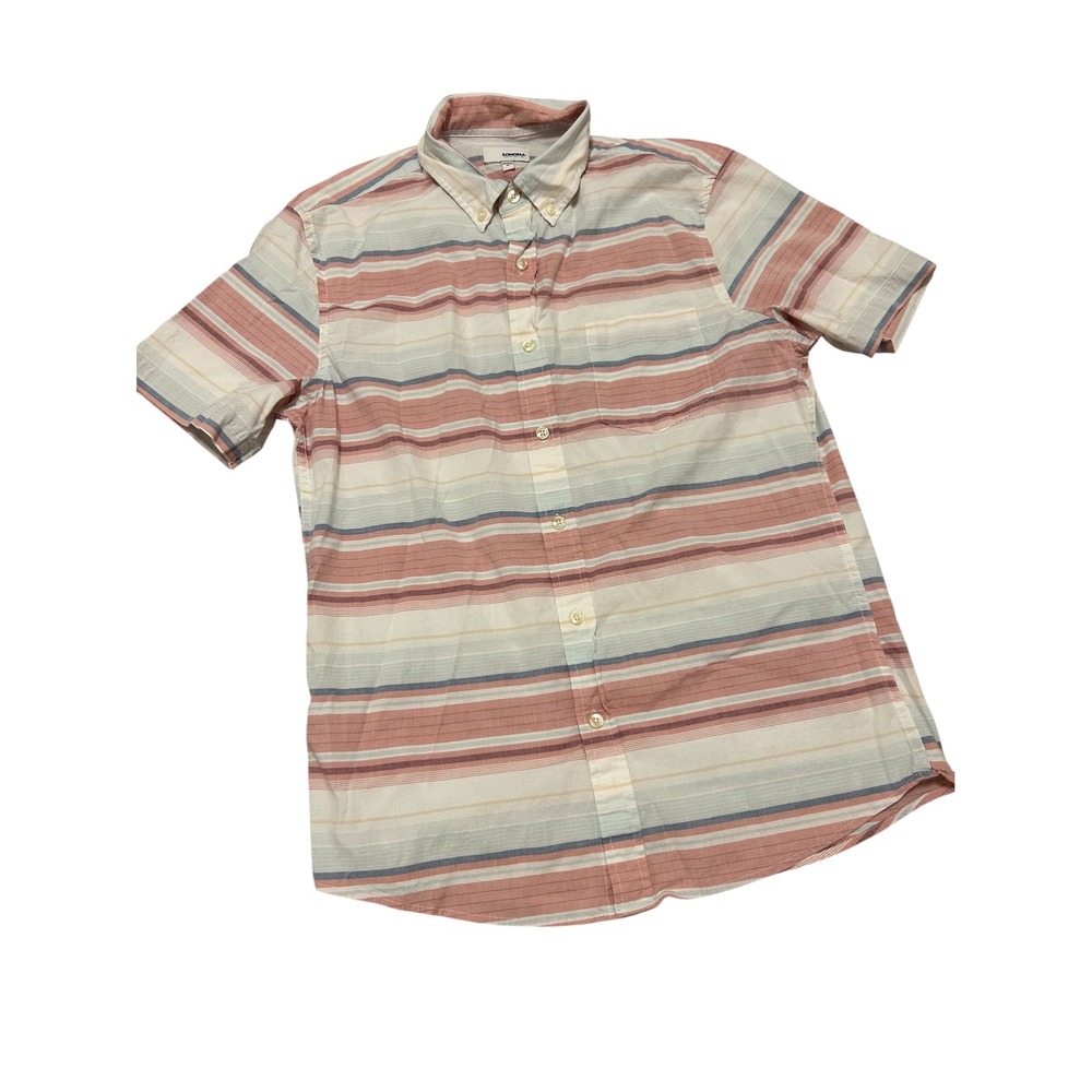 Sonoma Men's‎ Striped Short Sleeve Button Down Shirt Casual Summer Top
